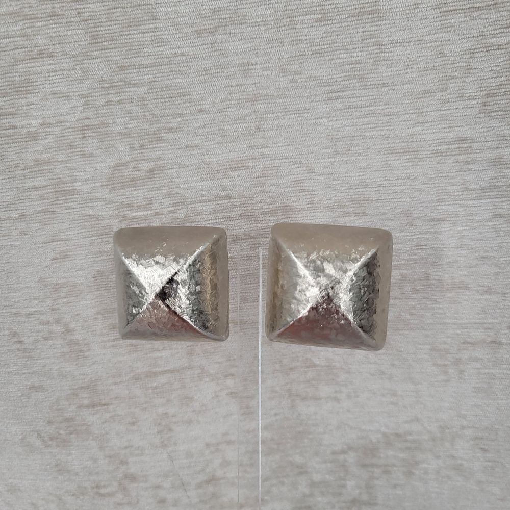 Vintage Silver Toned Pyramid Stud Pierced Earrings Oversized